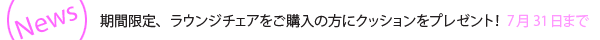 期間限定、ラウンジチェアをご購入の方にクッションをプレゼント！